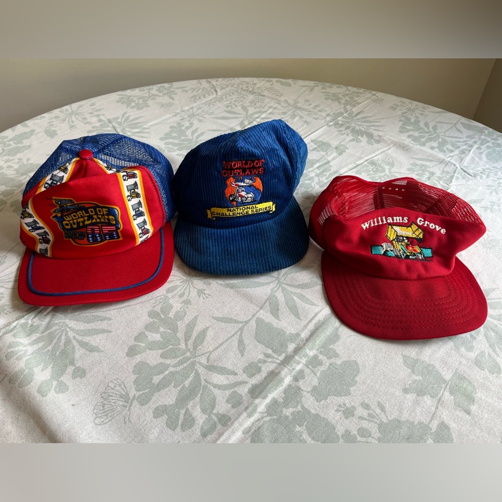 3 Vintage Rare World of Outlaws & Williams Grove Speedway SprintCar Trucker hat
